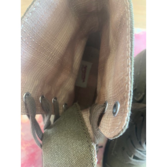 Canvas Ankle Boots Women's 8.5M Olive Green Lace Up Buckle Combat Military - Picture 5 of 6